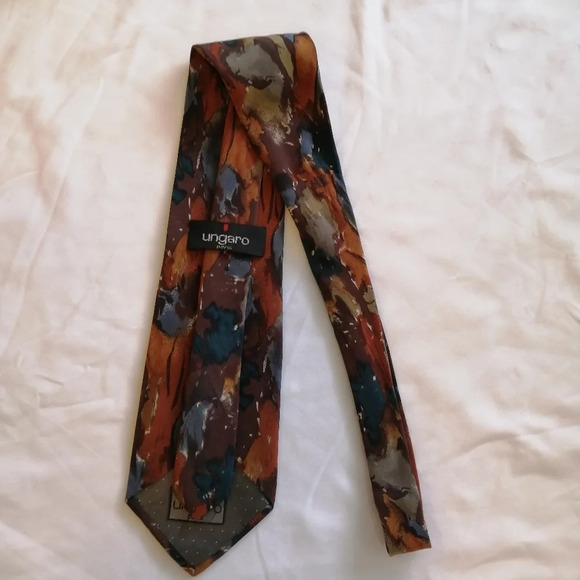 Emanuel Ungaro Paris 100% Silk Italian Tie Abstract Print Earth Tones - Picture 7 of 14
